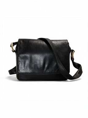 Nordstrom Black Faux Leather Crossbody Bag Flap Messenger Purse Gold Hardware
